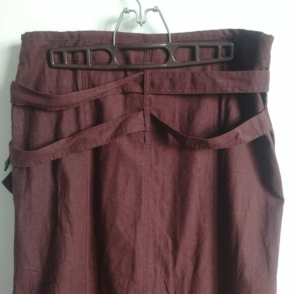 Studio Point linen blend chocolate brown wrap style midi skirt front slit 10 - Picture 8 of 15